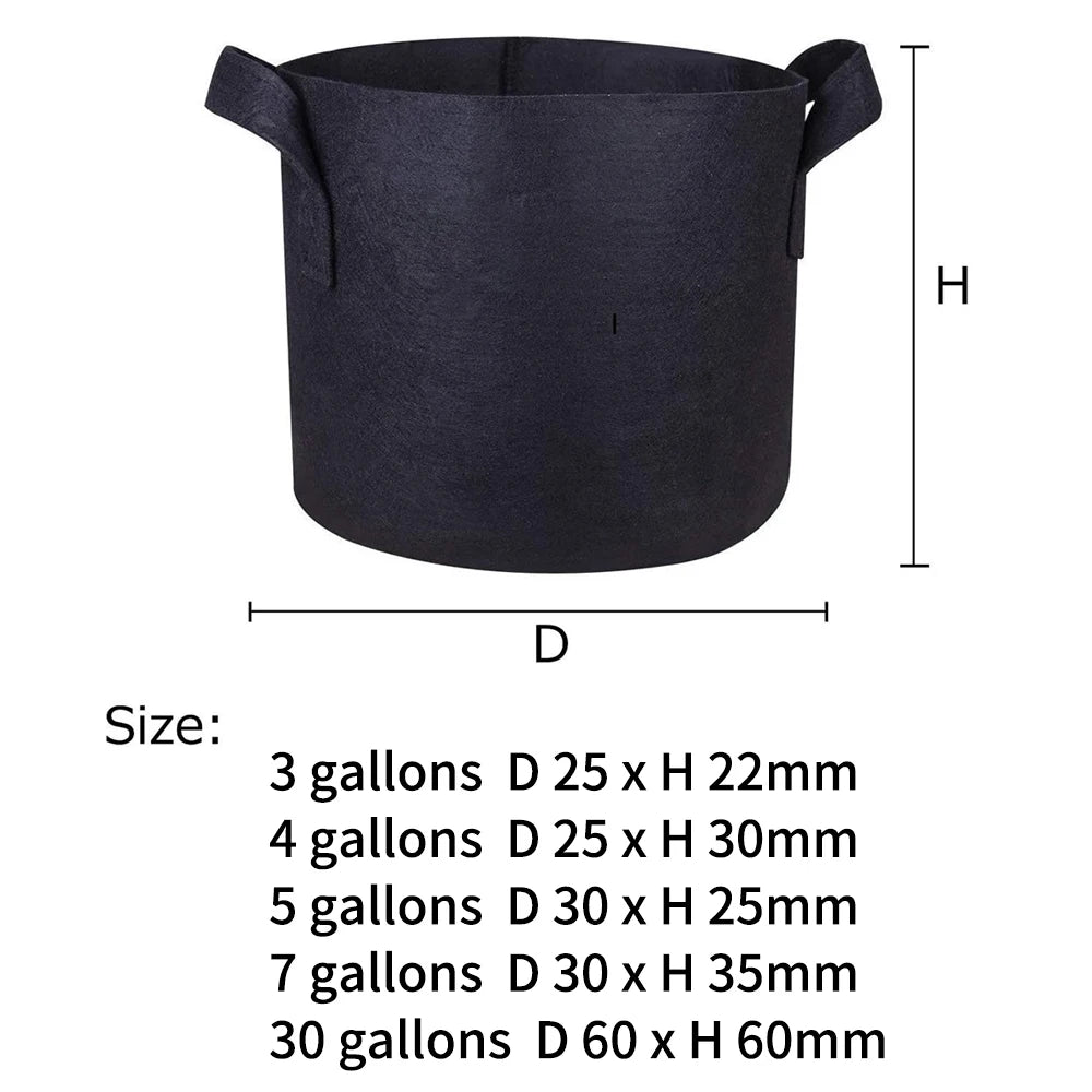 5-Pack Grow Bags with Handles — Aeration Fabric Pots for Plants, Available in 3, 4, 5, 7 & 30 Gallon