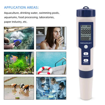 Yieryi TDS, EC, PH, Salinity & ORP Meter - H2, S.G, TEMP Water Quality Monitor for Pools & Aquariums