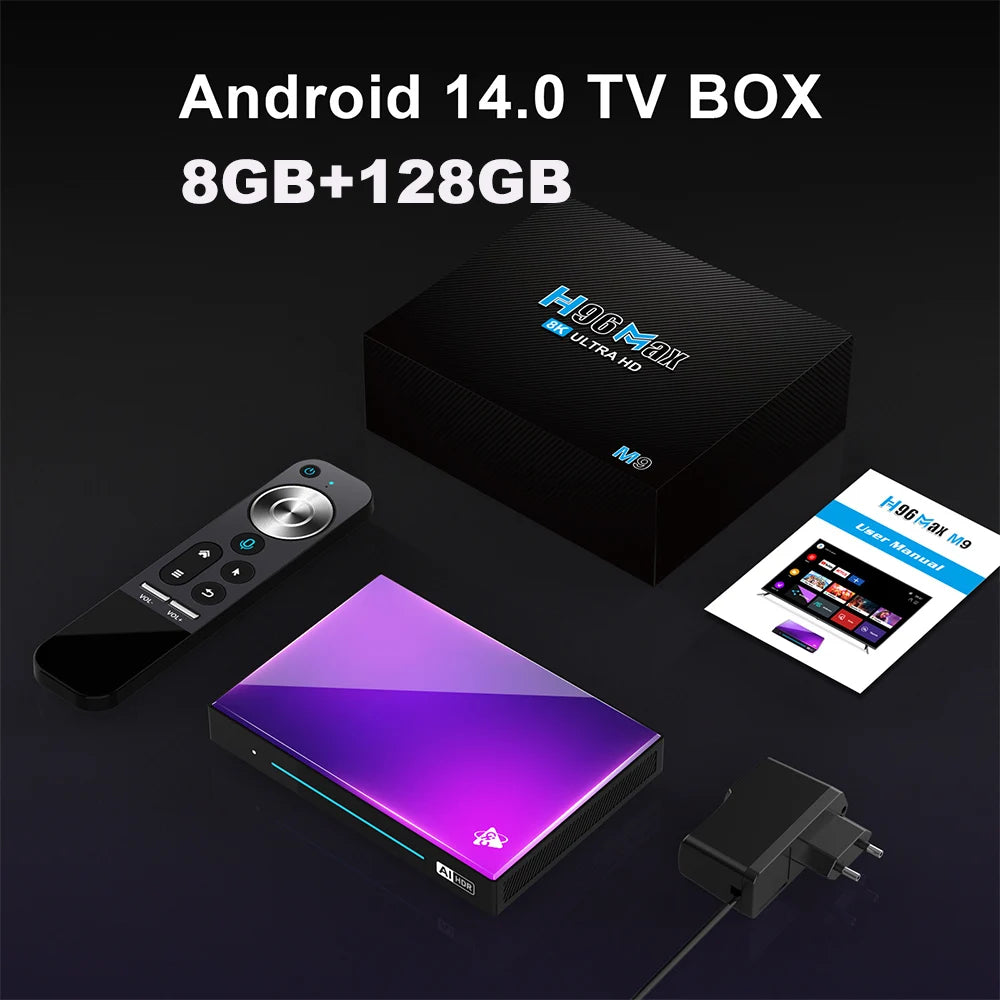 H96 MAX M9 AI Android 14 TV Box, 8-Core Rockchip RK3576, 4GB/64GB to 8GB/128GB, Wifi6, 8K 120fps, BT5.4, 1000M LAN
