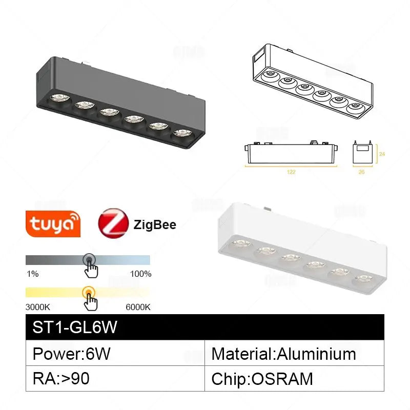 Smart Home Tuya Dimming 6mm Ultra-Thin Ceiling Mount Magnetic Track Light, 48V Slim Surface Mounted Linear Light