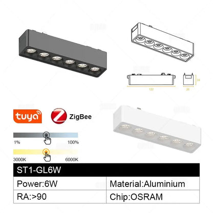 Smart Home Tuya Dimming 6mm Ultra-Thin Ceiling Mount Magnetic Track Light, 48V Slim Surface Mounted Linear Light