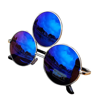 New Third Eye Round Sunglasses: Reflective Mirrored Black Holiday Sun Glasses for Women/Men - UV400 Protection, Three Lenses Eyewear Shades