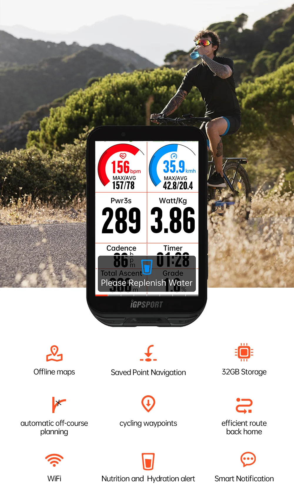 iGPSPORT iGS800 Touchscreen Bike Computer - Professional GPS, Map Navigation, WiFi, ANT+, 50H Battery Life