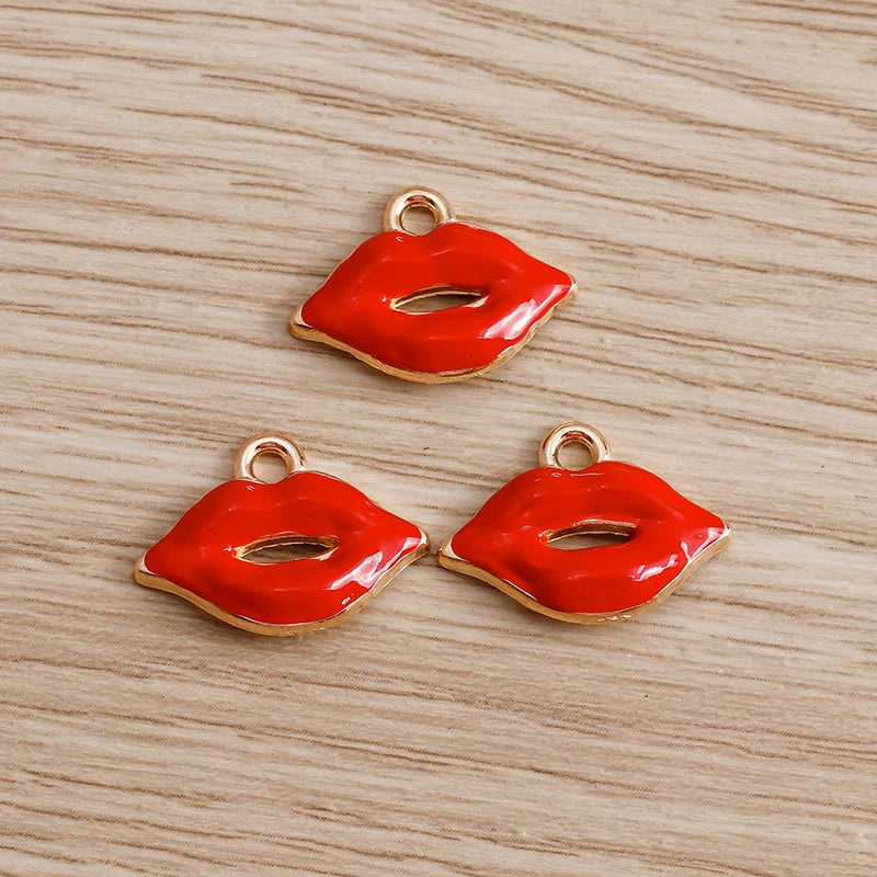 10PCS Cute Enamel Lips & Lipstick Charms – Pendants for Jewelry Making, Earrings, Necklaces & Bracelets DIY Crafts