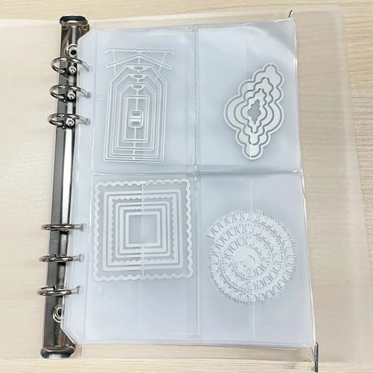 A5 6-Hole Strap Storage Clip and Bag - Scrapbook Cutting Die and Sticker Storage, Transparent Organizing Bag