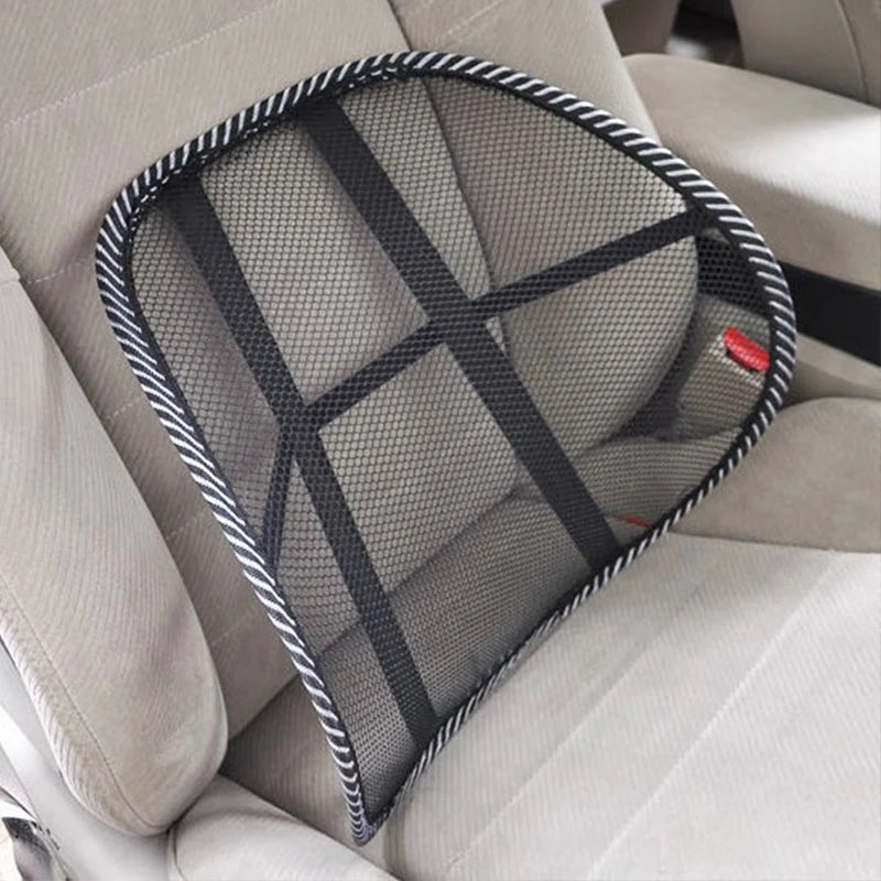 Black Mesh Back Lumbar Support Cushion - Massage Pad for Car Seat, Office Chair, Car Driver Comfort