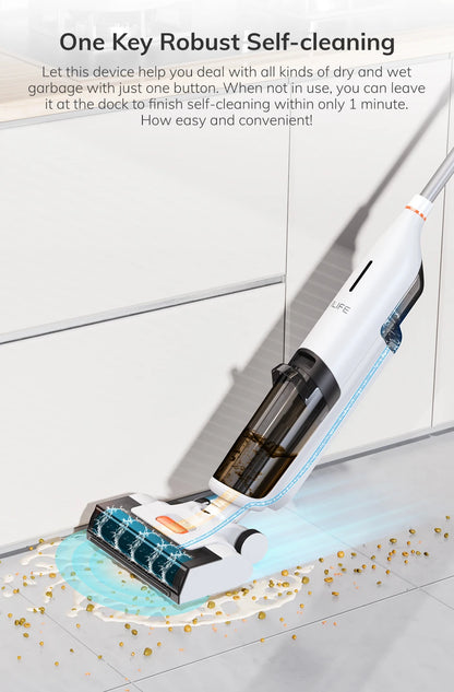 ILIFE W90 Cordless Wet Dry Smart Mop – 5500Pa Suction, Self-Cleaning in 1 Minute, Large Dual Water Tank