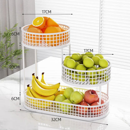 Stainless Steel Multi-Layer Round Fruit Basket – Elegant Metal Storage & Display Rack for Kitchen, Dining & Living Room