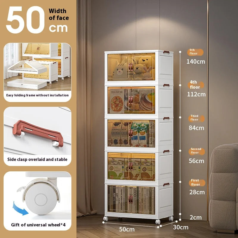 3/4/5 Layers Folding Cabinet Closet Organizer – Stackable Storage Box with Wheels, Large Capacity for Living Room Sundries