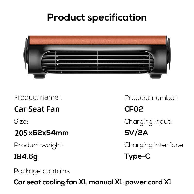 Vissko Portable Car Seat Fan – USB-Powered Headrest Cooling Air Fan with Adjustable Strap for Front & Rear Seats