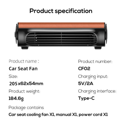 Vissko Portable Car Seat Fan – USB-Powered Headrest Cooling Air Fan with Adjustable Strap for Front & Rear Seats