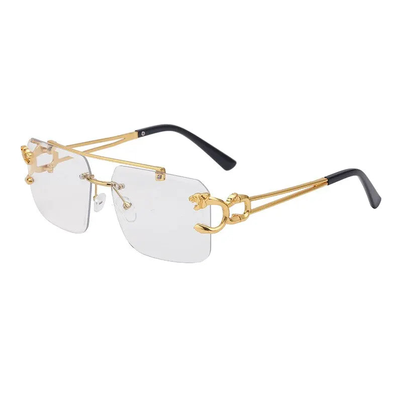Metal Leopard Rimless Sunglasses: Gradient Ocean Film Shades with Double Bridges - Fashion UV400 Eyewear