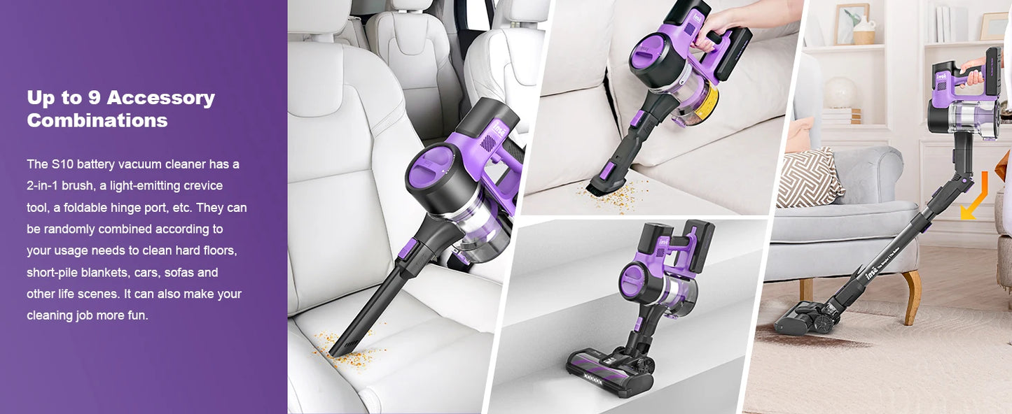 INSE S10 Cordless Vacuum Cleaner - 6 in 1 Stick Vacuum, 30KPa 350W Suction, Up to 50 Min Runtime, Rechargeable
