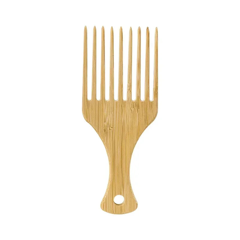 Natural Bamboo Wooden Hair Comb – Anti-Static Afro Fork, Wide Tooth Round Comb & Hair Brush for Women