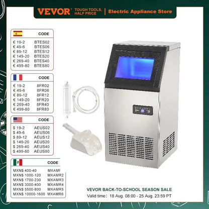 VEVOR Commercial Ice Maker – 100LB/24H, 45 Ice Cubes in 12-15 Mins, Freestanding with LED Display