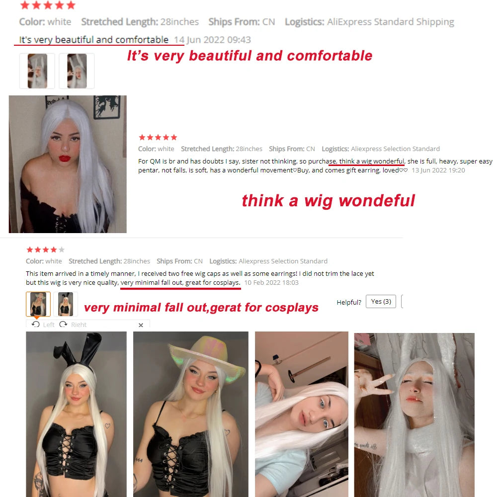 I's a wig Long Straight White Cosplay Wigs: Synthetic Wigs for Women in 60, 613, Blonde, Grey, Pink, Black - Ideal for Daily Party and Lolita