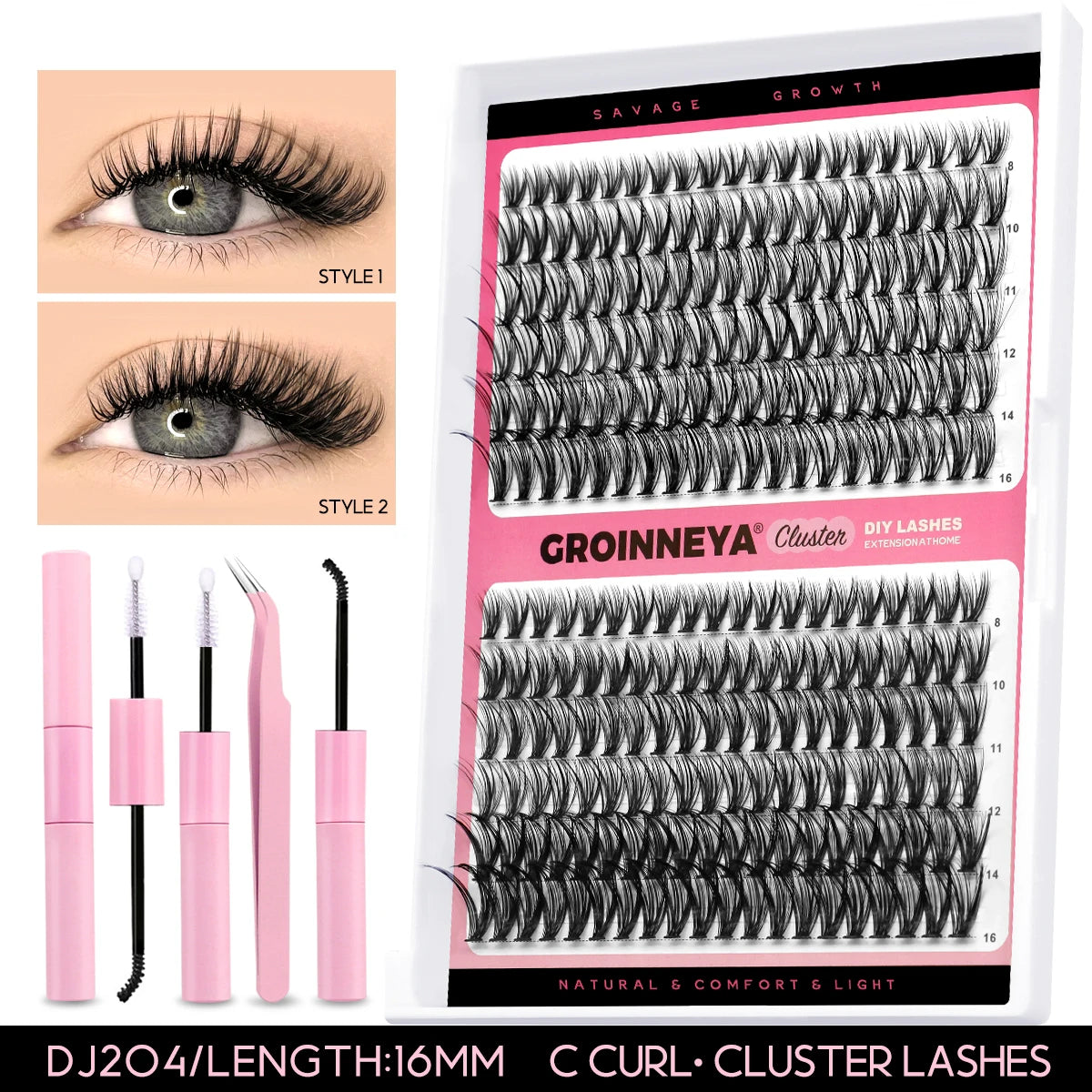 Lash Clusters Extension Kit – Fake Eyelashes Set with Lash Bond, Seal, and Applicator Tool for Makeup