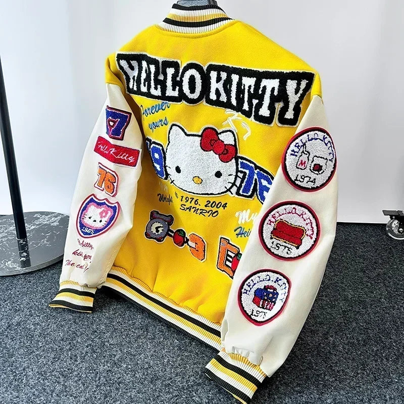 Hello Kitty Baseball Jacket Hoodie – Unisex Sport Coat, Warm Motorcycle Cardigan, Printed Top for Men & Women