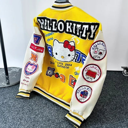 Hello Kitty Baseball Jacket Hoodie – Unisex Sport Coat, Warm Motorcycle Cardigan, Printed Top for Men & Women