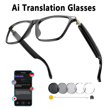 Smart AI Translation Glasses — Real-Time 164-Language App Translator with Photochromic Gray-Black Lenses