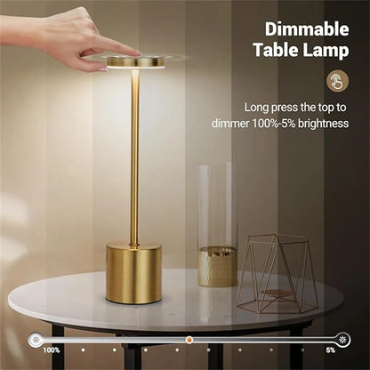 Classic USB Rechargeable Table Lamp – Stepless Dimming Touch Desk Lamp with 3 Colors for Bedside, Hotel & Bar Decoration