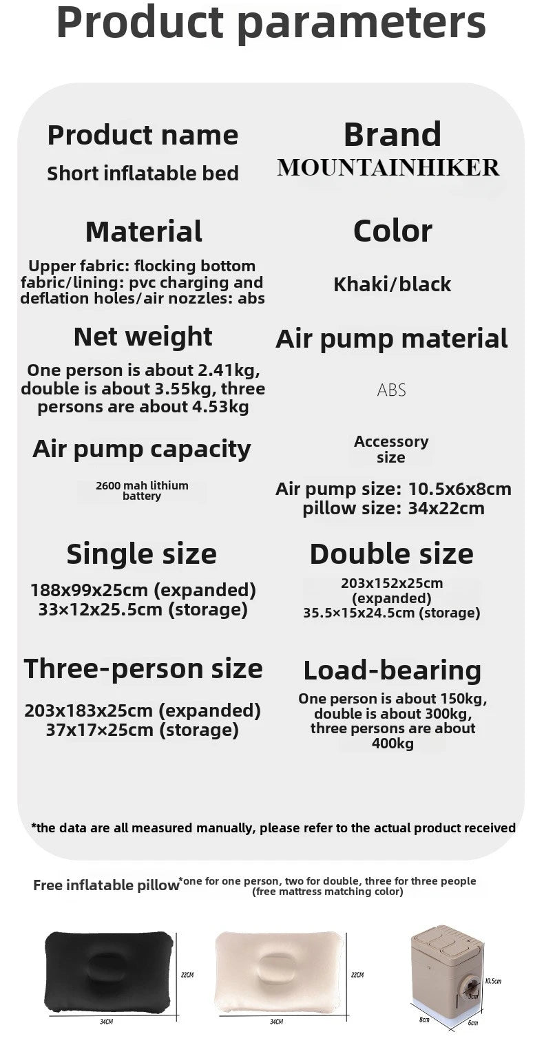 MOUNTAINHIKER 2025 Inflatable Air Mattress - PVC Glamping Camping / interior Bed Mat with Built-In Pump for 1-3 Person