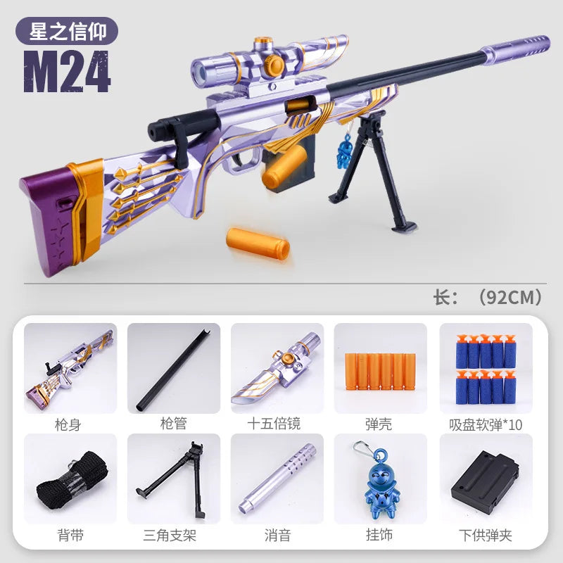 M24 Soft Bullet Sniper Toy Gun with Large Gift Box – Manual AWM Rifle Model for Boys, Christmas 2025 Gift