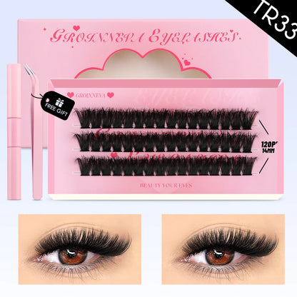 GROINNEYA Eyelash Clusters Kit – DIY Lash Extension with Bond & Seal, Waterproof Strong Hold & Tweezers