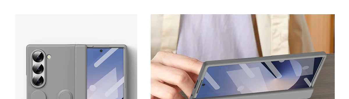 Original Silicone Grip Phone Case for Samsung Galaxy Z Fold 4-7 – Stand & Hinge Protective Cover with Glass Film