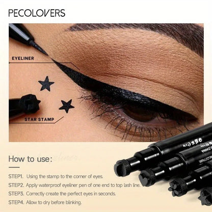 2-in-1 Black Liquid Eyeliner – Double-Head Moon Stamp Pencil, Quick-Dry Non-Smudge Long-Lasting Eye Makeup