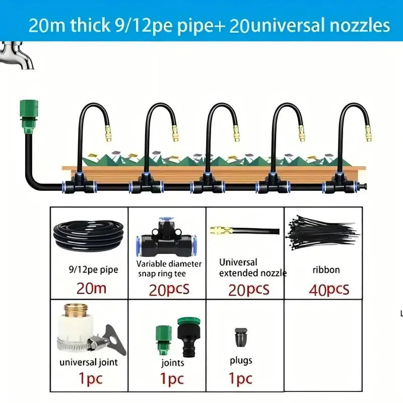 5-20M Automatic Garden Irrigation Kit – Universal Rotating Copper Nozzle Sprinkler for Balcony & Lawn Watering