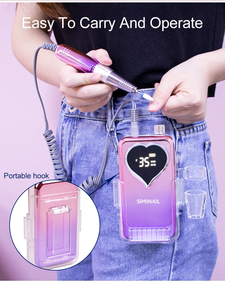 SIMINAIL Professional Nail Drill Machine – 35000RPM Portable Electric Nail File with Rechargeable E-File Bit Kit