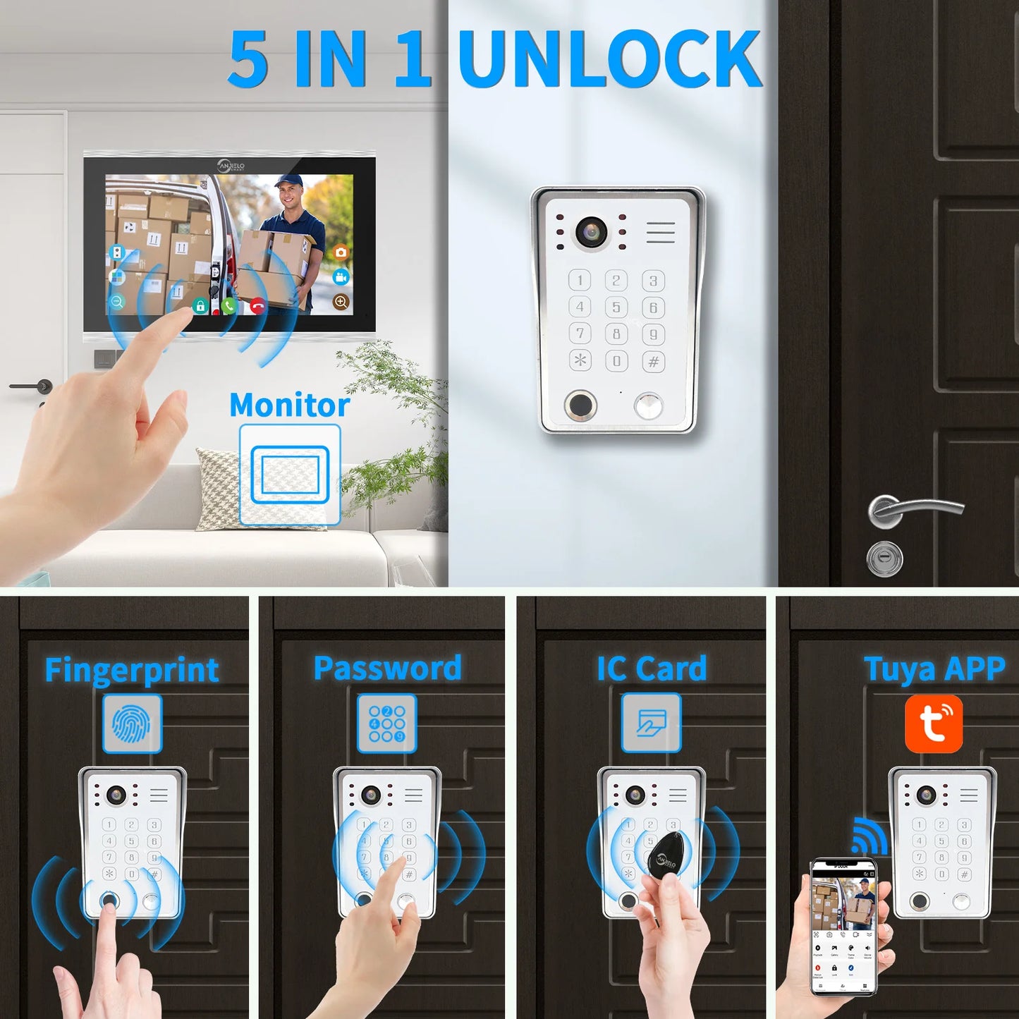 Fingerprint 5-in-1 WiFi Video Doorbell — Tuya Smart 1080P Touch Intercom System for Home Security