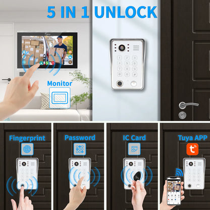 Fingerprint 5-in-1 WiFi Video Doorbell — Tuya Smart 1080P Touch Intercom System for Home Security