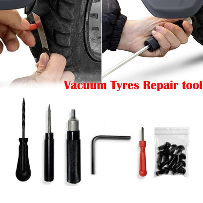 Car & Motorcycle Tire Repair Kit – Puncture Plugger Tools with Mushroom Plug, Probe & Nozzle