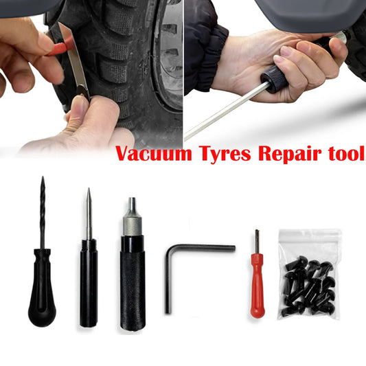 Car & Motorcycle Tire Repair Kit – Puncture Plugger Tools with Mushroom Plug, Probe & Nozzle