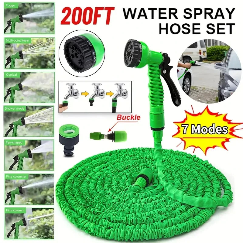 25FT–200FT Expandable Garden Hose – Lightweight Durable Watering Tool with 7-Function Spray Gun