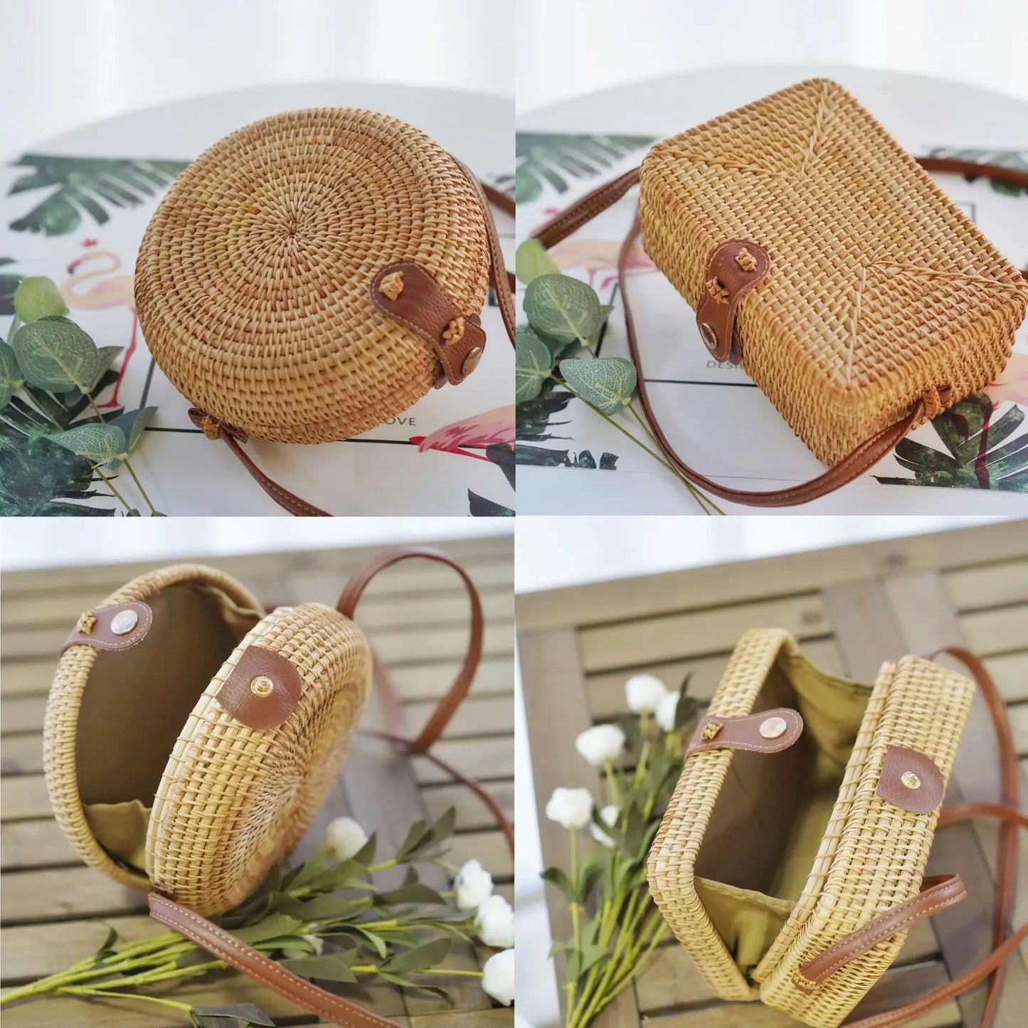 Handmade Straw Bag – Women’s Summer Rattan Beach Handbag, Boho Woven Circle Tote