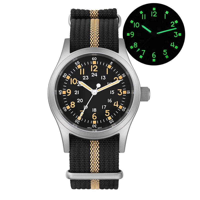 Militado ML05 Vintage Quartz Watch 38mm with VH31 Movement, Domed Sapphire Crystal, AR Coating & Luminous Dial