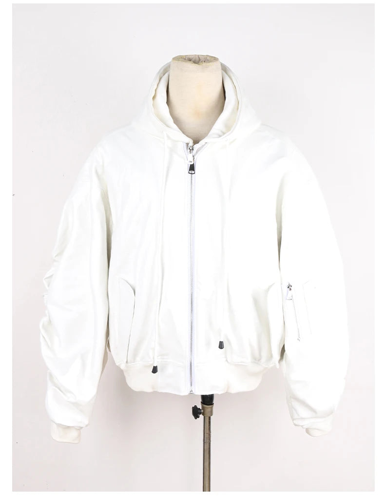 Mauroicardi Autumn Winter Oversized PU Leather Bomber Jacket for Men - Thickened Warm Hooded Luxury Designer Coat