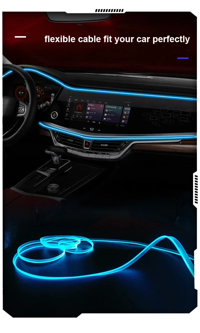 RGB Car Interior LED Light Strip – 2/3/4/5M USB Fiber Optic Atmosphere Lamp, APP Control for Customizable Lighting