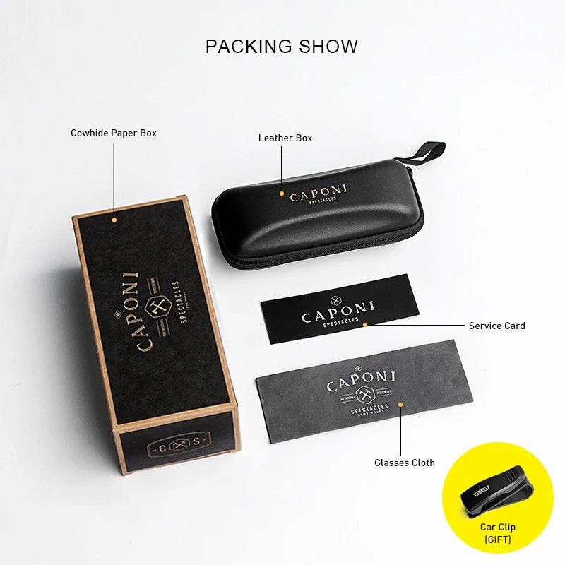 CAPONI Square Photochromic Polarized Sunglasses for Men - Rimless, Classic Design, UV400 Protection Eyewear (BS7467)