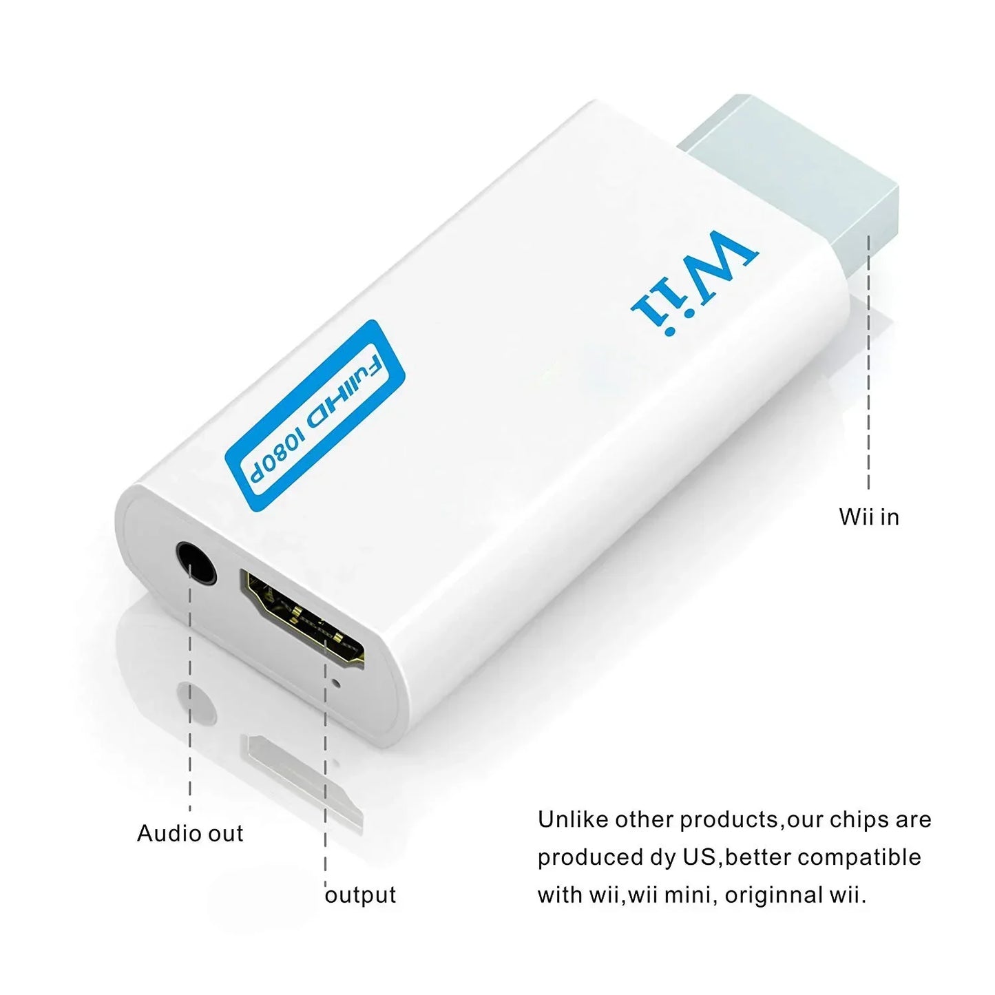 Full HD 1080P Wii to HDMI Converter Adapter – Wii2HDMI with 3.5mm Audio for PC & HDTV Display