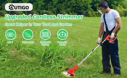 OUTIGO Cordless String Trimmer & Edger — 2×21V Battery Grass Trimmer with Blade Attachments