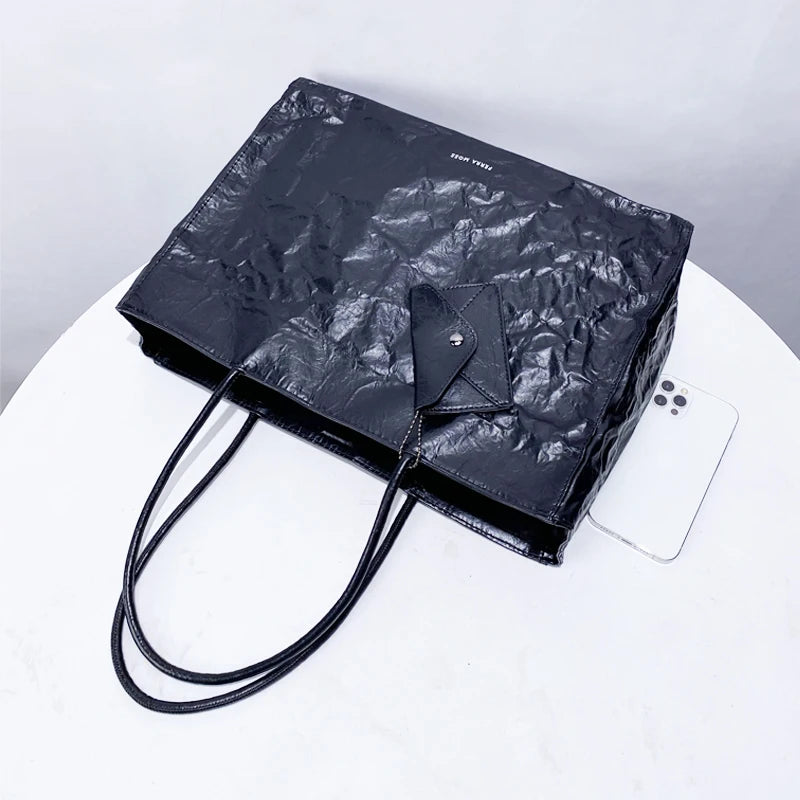 2025 Women’s Pleated Tote Bag – Luxury Vintage Oil-Wax Handbag, Large Capacity Shoulder Purse