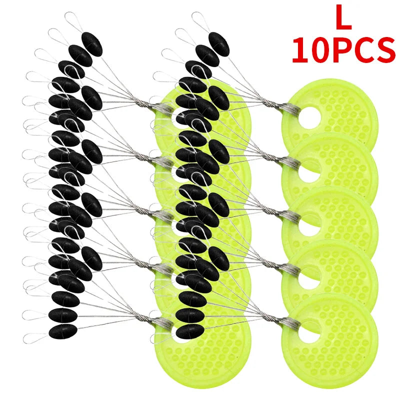 60pcs Rubber Space Bean Fishing Stoppers – 10-Group Oval Float Stopper Set for Carp & Fly Fishing