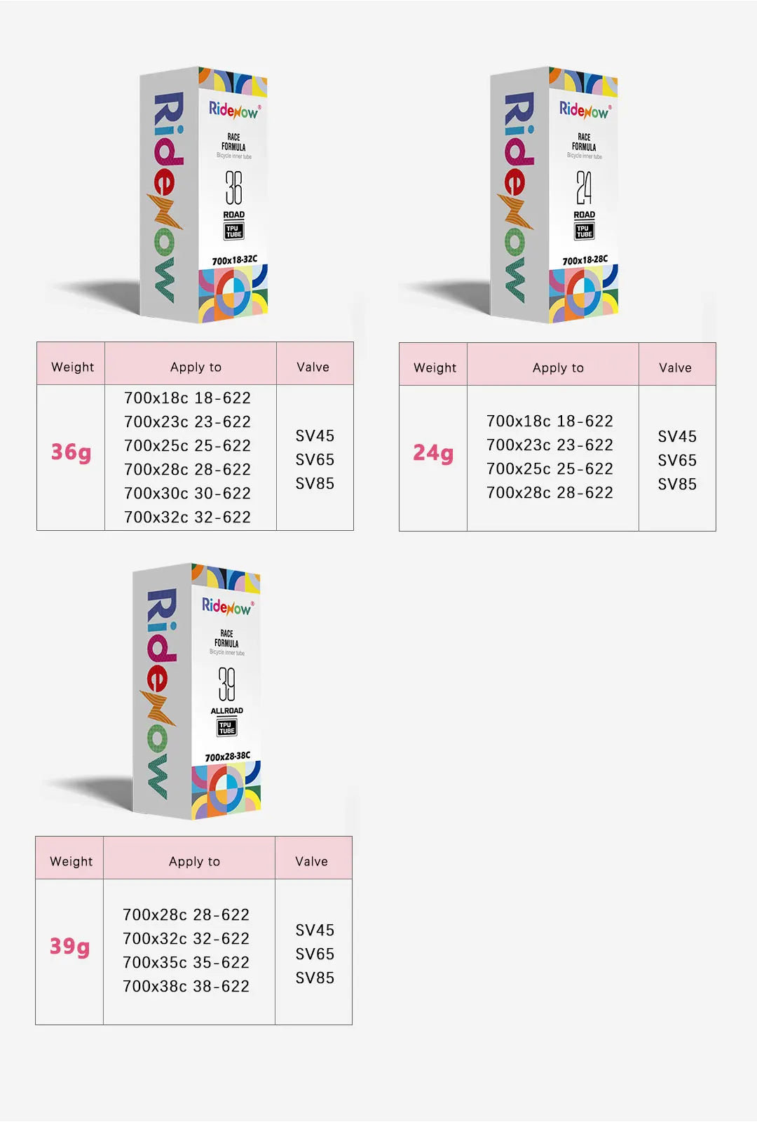 Ridenow Upgraded Metal Nozzle 700c TPU Inner Tube – 700x18-32c Road Bike Tube with Removable Valve Cores