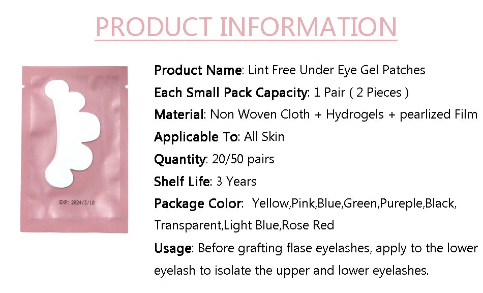 20/50 Pairs Hydrogel Lash Extension Patches | Under Eye Stickers for Grafting & Makeup | Eyelash Extension Tools