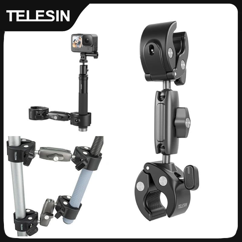 TELESIN Motorcycle Bike Monopod, Panoramic Handlebar Mount, Invisible Selfie Stick Bracket for GoPro Hero, DJI, Insta360