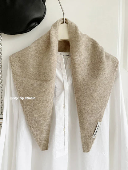 British Korean Style Wool Knitted Triangular Scarf – Multi-Functional Headscarf, Warm Knit Scarf for Women